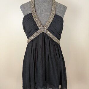 Vintage Express Black Eveningweart Sequined Halter Top Shirt Blouse Size 6 NWOT